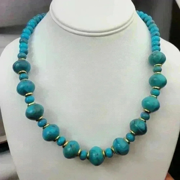 Vintage Turquoise? faux Turquoise with gold beads necklace - Picture 1 of 16